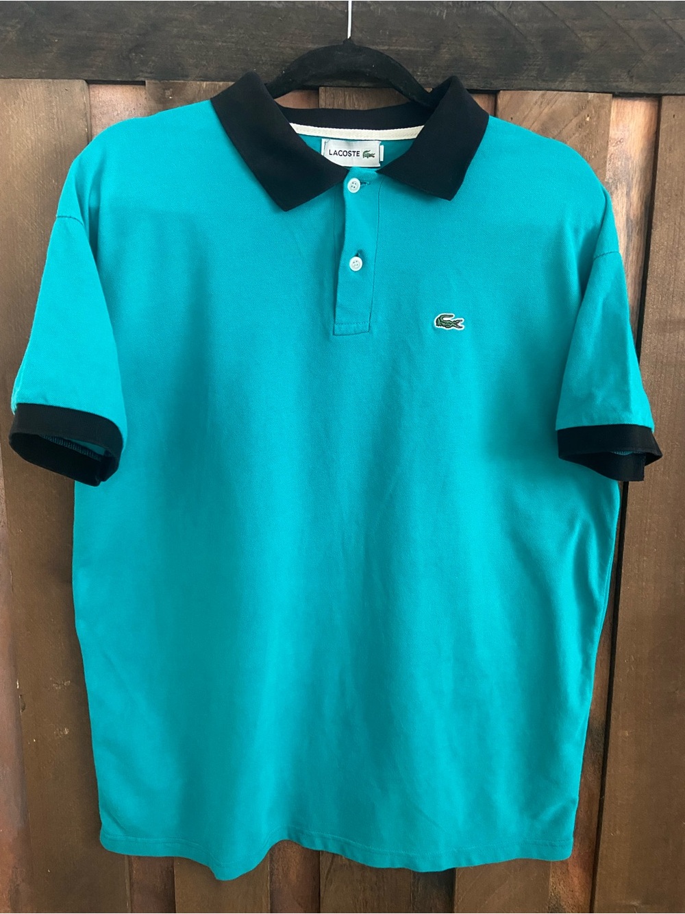 Lacoste Men's Turquoise Polo with Black Collar and Sleeve Trim XXL